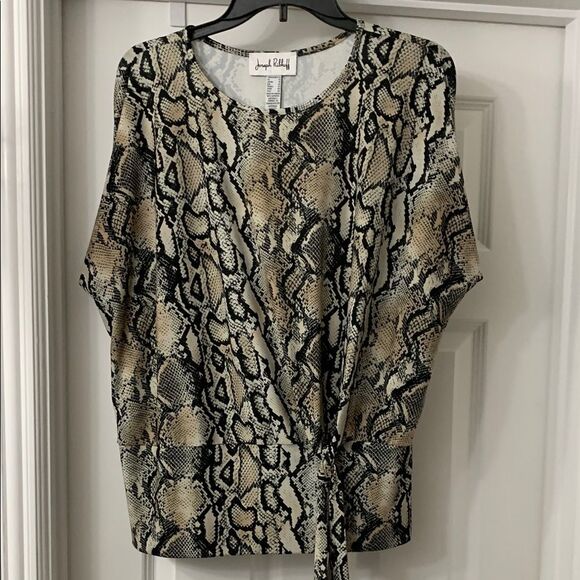 Joseph Ribkoff Black and Tan Relaxed 3/4 Sleeve Blouse. Very stretchy - Picture 1 of 10